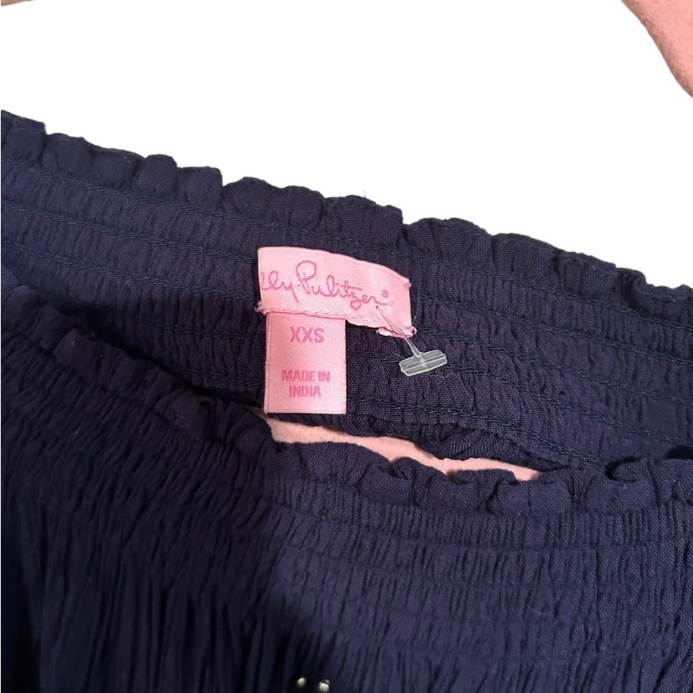 Lilly Pulitzer Nita off the shoulder embellished blue shirt women’s size XXS - Picture 4 of 8